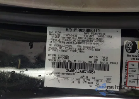 2010 Ford Fusion Hybrid из США, поврежденный, VIN 3FADP0L3XAR220854